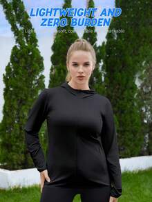 Hooded Zip-Up Jacket, Plus Size, European Style, New Spring/Summer Collection, Dark Colors, Lightweight And Breathable, Elastic Cuffs. Ideal For Outdoor Wear. - 黑色 - 查看 2