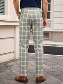 Officeau Celana Setelan Kotak-kotak Kasual Pria, Minimalis - Light Grey - View 2