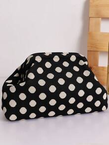 Dedoo Luggage-Clutch Bags-Polka Dot Fabric Clutch, Soft Foldable Design, Spacious Storage, Retro Casual, Daily Makeup Bag For Women - Black - View 4