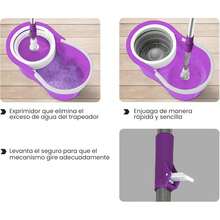 Magic Rotating Mop With Wringer Bucket, 360° Rotating Microfiber Head, Adjustable Telescopic Handle, Efficient Cleaning System For Wood, Ceramic, Marble Floors And More (BLACK) - Purple - View 4