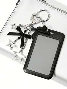 Y2K Bow ID Badge Holder With Star Pendant, Sliding Retractable Card Sleeve, Personalized Fashion Card Holder, Cute Bag Charm Keychain, DIY Keychain Bag Pendant, Back To School And Daily Use, Suitable For Nurses, Doctors, Teachers, Office, Unique Birthday Gift, Holiday Gift, Party Gift, Back To School Gift, Teacher's Day Gift - Multicolor - View 6