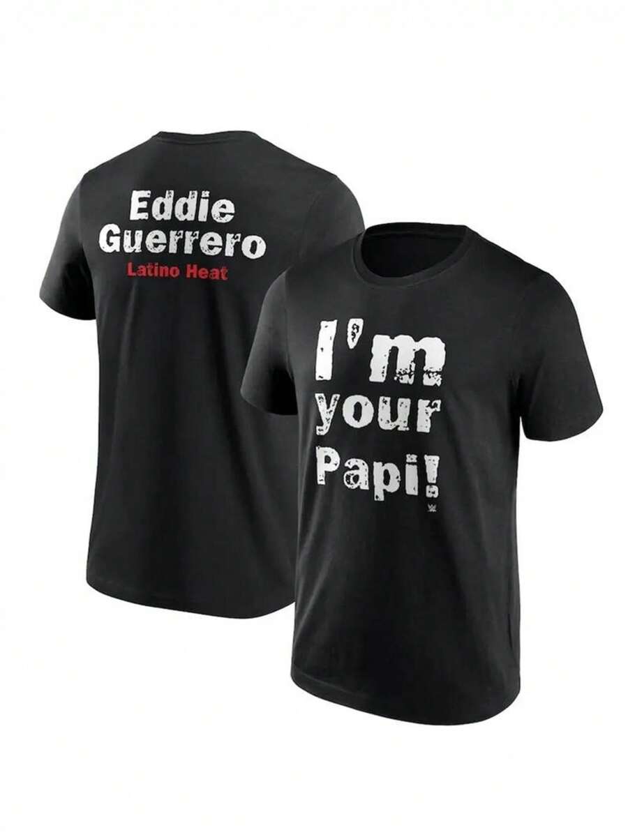 Camiseta de hombre de doble cara de Eddie Guerrero Latino Heat con la frase "I'm Your Papi", estilo retro vintage para fanáticos de la lucha libre y la cultura latina, ideal para eventos dep - Negro - Ver 1