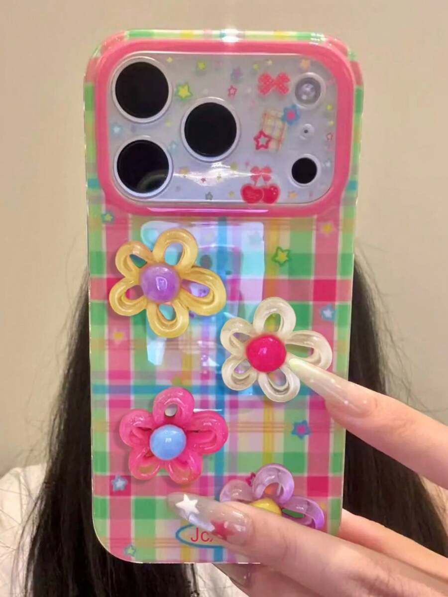 春季彩色 3D 花朵手機殼,適用於 iPhone 18 Pro Max 18 Pro 18 17 Pro Max 17 Pro 17 16 Pro Max 16 Pro 16 15 Pro Max 15 Pro 15 14 Pro Max 14 Pro 14 13 Pro Max 13 Pro 13,時尚耐用手機配件保護殼,可愛花卉禮物,適合科技愛好者與時尚女孩 - 星星格子 - 查看 1