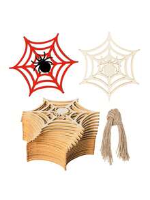 20 piezas de decoraciones de madera sin pintar con forma de telaraña, juego de manualidades de madera en blanco DIY, adecuado para pintar y garabatear, con cuerda para colgar, decoración colgante para Halloween, hogar, jardín y fiesta - Ver 1