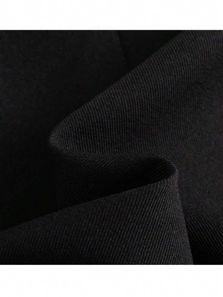 女款休閒黑色A字裙褲，鈕扣細節設計，短款聚酯纖維無彈性裙子，適合日常穿著 - 黑色 - 查看 11