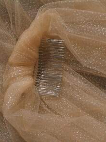 1pc Long Train Glitter Champagne Nude Bridal Veil With Metal Hair Comb, Church Wedding & Bridal Photography Accessory - Khaki - View 4