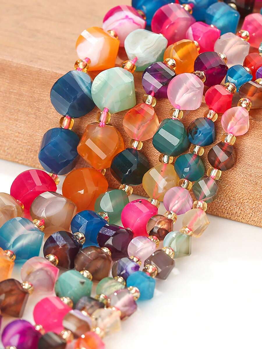 1 Strand Colorful Agate 6/8/10mm Natural Asymmetric Faceted Stone Beads For Jewelry Making DIY Crafts Women Charms Bracelet - Multicolor - View 1
