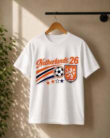 Una camiseta unisex cómoda y elegante, camiseta retro de la Copa de Fútbol de Holanda, camiseta gráfica del equipo de la Copa  de los 90 de 2026. YWPI - Blanco - Ver 1