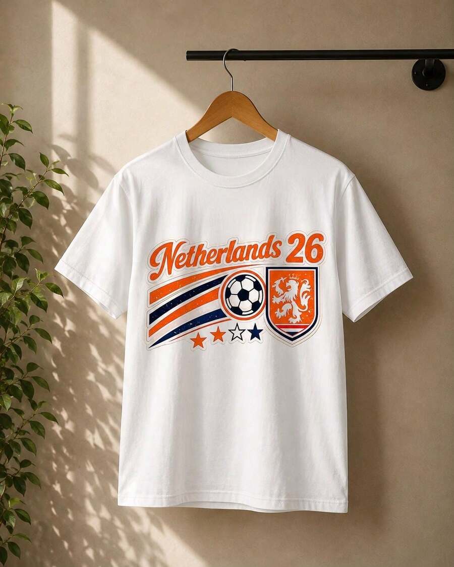 Una camiseta unisex cómoda y elegante, camiseta retro de la Copa de Fútbol de Holanda, camiseta gráfica del equipo de la Copa de los 90 de 2026. YWPI - Blanco - Ver 1