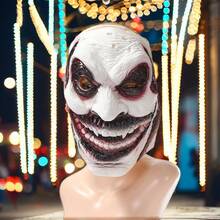 Distressed Pale Evil Grinning Clown Full Latex Head Mask, Black & Red Blood Vein Eye Sockets Sinister Psychotic Circus Clown Mask, Worn Wrinkled Skin Sharp Fangs Terrifying Killer Clown Disguise Mask, Soft Breathable Rubber Horror Cosplay Head Cover, Transparent Visible Eye Holes Frightening Gothic Fierce Monster Clown Mask - Atlantis - View 5