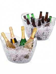 1SET Gallon Plastic Ice Bucket With Plastic Ice Scoop, Handles, Suitable For Champagne, Wine And Other Beverages, Portable, Ideal For Bar Decor, Party Supplies And Home Entertainment. - View 2