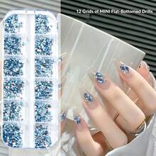 12-Grid Mini Nail Rhinestones, Colorful Asymmetric Champagne Crystal Glass Flat Back Rhinestones, Nail Accessories, 3D Nail Art Decor - Multicolor - View 9