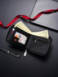 New Men's Short Chain Wallet Multi-Slot Card Holder Coin Pouch Zipper Purse - Multicolor - View 6