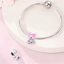 1 peça pulseira de contas estilo Dopamina Sweet Cool em prata esterlina S925 de baixa alergia, com caveira rosa, ananás, urso e trevo de quatro folhas verde, adequada para pulseira original, para fazer joias DIY femininas, presente de aniversário - Multicolorido - Ver 5