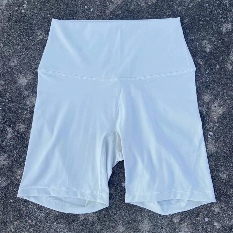 Solid Color Women's Fitness Sports High Waist Yoga Short Leg Cycling Full Body Workout Jog Squat Proof Inner Pocket - 米色 - 查看 1