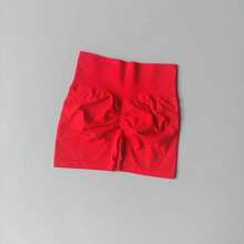Peach Yoga Shorts For Girls, High Waisted Crisscross Shorts, Snap Knit, Running, Sports, Elastic, Tummy Lift, Butt-Skimming Shorts - 中國紅 - 查看 1
