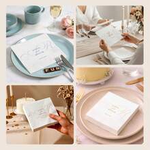 15-300pcs 6.5 Inch Customized Wedding Napkins, 3-Ply Large Personalized Napkins For Wedding, Anniversary, Engagement, Bachelorette Party, Rehearsal Dinner, Dinner Party Decor, Suitable For Couples, Family, Friends Customized Event Napkins - White - View 6