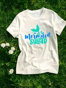 Playera Estampada con Diseño de Sirena Divertida Manga Corta Casual Moda Juvenil Estilo Japonés Kawaii Urbano Gráfico Novedad Y2K - Blanco - Ver 1