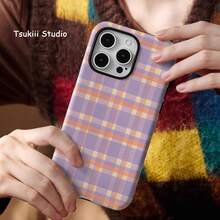 [24h Shipping From DE/FR/ES]Apple 17 16  22 23 24 25 26 Galaxy Phone Case - Retro Fresh Purple And Yellow Checkered, Case For IPhone 17, 17 Pro, 16 Pro Max, 15 Pro, 13, 13 Mini, 12, 11, XS Max, 7, SE2, 2-In-1 Glossy Cover - 1 Piece Of Picture Color - View 2