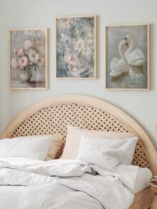 3 Pieces Swan Wall Art Prints Pink Flowers Painting Posters Vintage Wall Arts Romantic Wall Artwork Aesthetic Wall Picture Elegant Mural Bedroom Wall Decor Living Room Decoration Stuff No Frame - Cartoon - View 3