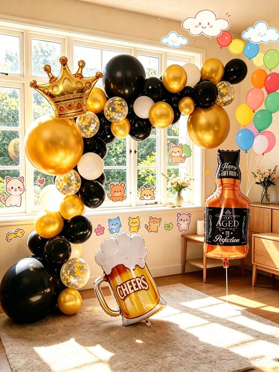 50 Globos con forma de botella de whisky, ideales para fiestas de cumpleaños, decoraciones temáticas de cumpleaños para hombres, fiestas temáticas de whisky, festivales de cerveza, aniversarios, fiestas de graduación, despedidas de soltero y soltera, reuniones familiares y eventos de bar - Globo con forma de botella de whisky - Ver 1