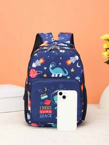 1pc Mini Cartoon Dinosaur Pattern Backpack, Random Print Position - Cosmic Blue Dinosaur Blue - View 5