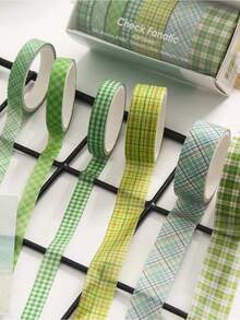 7rolls Vintage Grid Plaid Washi Tape Set, Grid Pattern Hand-Tearable Tape, For Journal Decoration, Gift Wrapping, Photo Album And Handmade DIY Crafts - Multicolor - View 6
