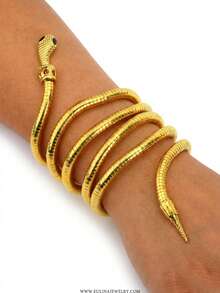 1pc Exaggerated Personalized Gold Snake-Shaped Coiled Spring Retractable Elastic Open Bangle, High-End Multi-Wear Party Collar Necklace, Niche Elegant Arm Cuff, Anklet, Foot Chain - Gold Snake Bracelet - View 5