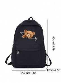 1pc Solid Color Men's Fashion Backpack, Versatile Large Capacity Casual Commute Student Backpack For Men And Women - Black - View 7