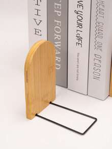 極簡拱形實心竹製書立 13cm 高，防滑黑色鐵製底座書架，拋光竹製書架，適用於教科書、小說、雜誌、筆記本，多場景桌面收納，適合教室、臥室、書房、辦公室，居家裝飾禮品 - 書架 - 查看 7