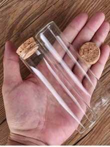 12pcs Glass Jars And Bottles With Cork Stoppers, Used As Wish Bottles Or Bead Storage Containers, Transparent Material. - G - View 3