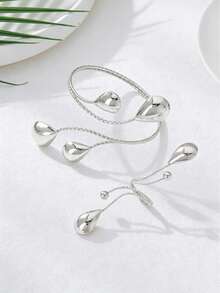 Bijoux pour femmes à lignes géométriques exagérées, goutte d'eau brillante, ouvert et réglable, pour vacances et soirées, cadeau - Argent - Voir 2