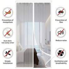 1 buah Kelambu Magnetik untuk Pintu, Pencegahan Serangga di Musim Panas, Tirai/Layar Pintu, Tirai Ruang Tamu/Kamar Tidur, Tirai Penutup Otomatis - Putih - View 5