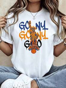Camiseta blanca casual cuello redondo manga corta con estampado tipográfico, pieza versátil para uso cotidiano, diseño contemporáneo usable todo el año - Blanco - Ver 1