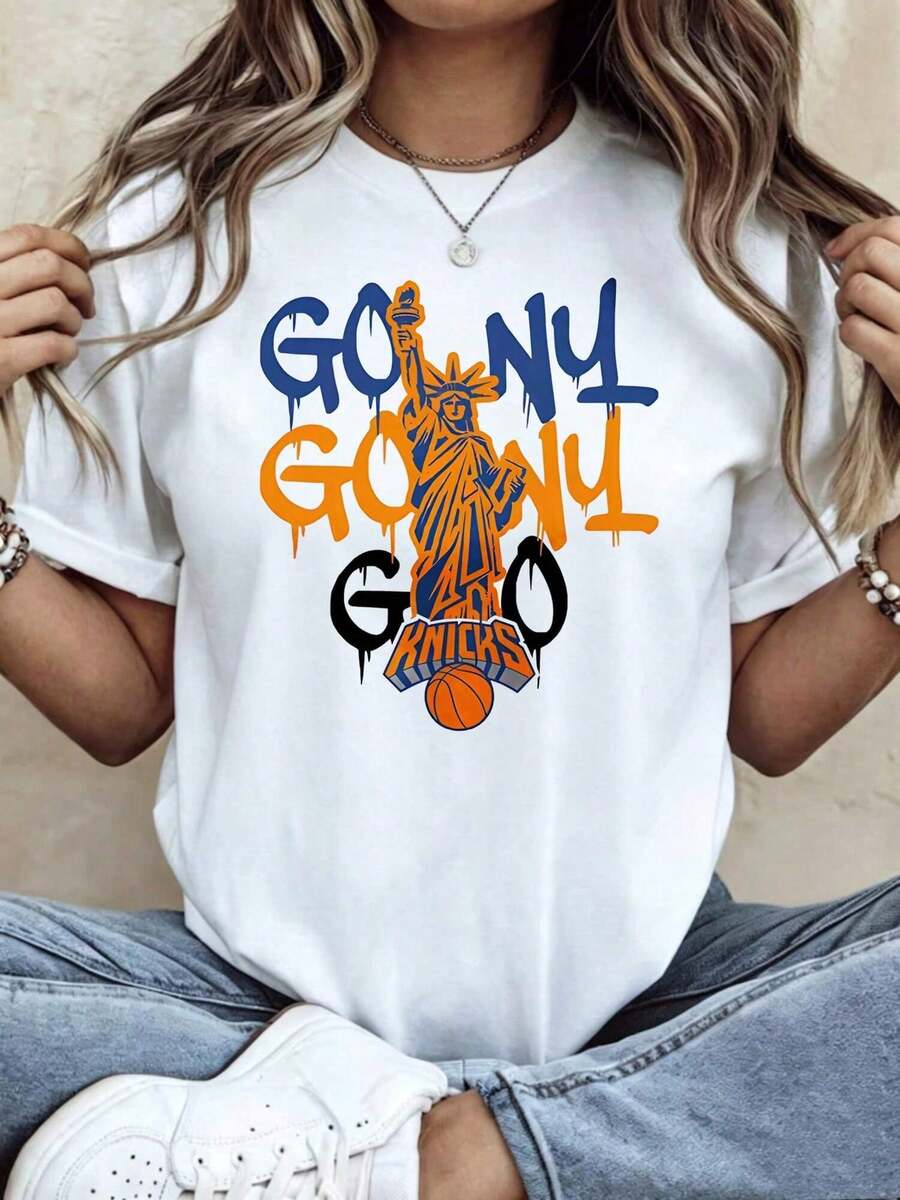 Camiseta blanca casual cuello redondo manga corta con estampado tipográfico, pieza versátil para uso cotidiano, diseño contemporáneo usable todo el año - Blanco - Ver 1