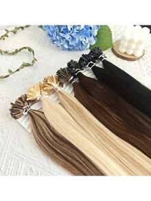 50pcs U-Tip Hair Extensions, Real Human Hair, Natural Appearance, Keratin Straight, Basic Style, Invisible Nail Tip Extensions, Suitable For Women - Multicolor - View 12