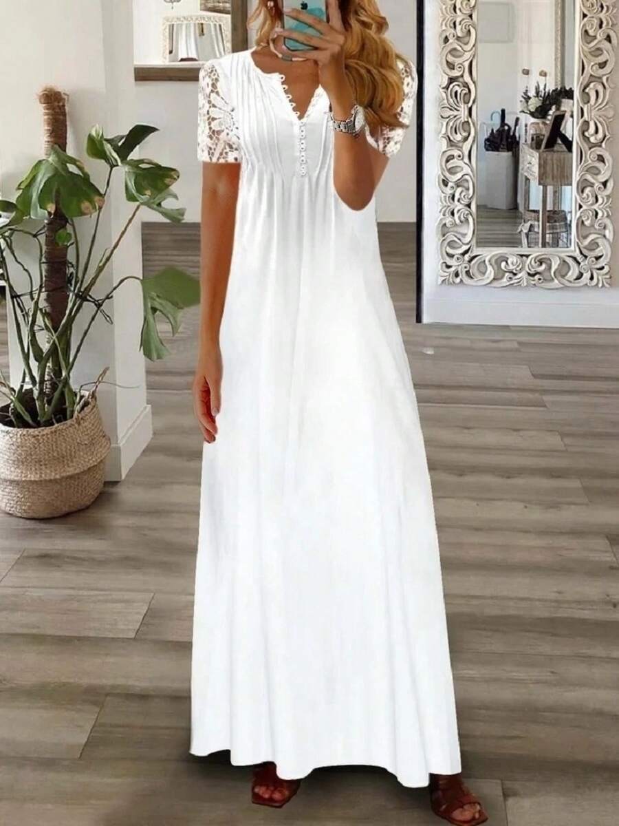 Women's Long Lace Dress, European And American Style, New For Spring And Summer. - Green - View 1