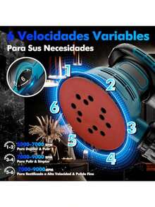 Pulidora OrbitalLostrain Lijadora Rotativa 5" de 6 Velocidad Variable de 5000-12000Rpm Lijadora Electrica con 16 Hojas de Lijado Pulidor con Bolsa de Recogida de Polvo para Auto Madera Piso Pared - como en la imagen - Ver 4