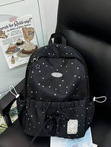 粉色星星印花抽繩後背包，韓系Ins溫柔風輕量學生書包，適合青少年返校日常通勤 - 多色 - 查看 15