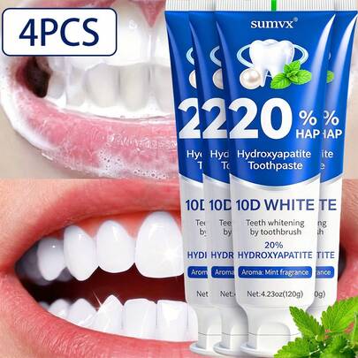 4pcs (20% Hydroxyapatite Toothpaste) Freshens Breath, Deeply Cleans And Whitens Teeth, Gentle And Non-Irritating, Suitable For Home And Travel.