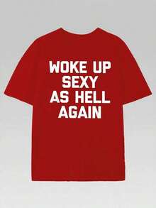 PAYEAH T-Shirt I Woke Up Sexy Like Hell Again (One Piece) 100% Cotton 220g Heavyweight Cotton T-Shirt - 灰色 - 查看 1