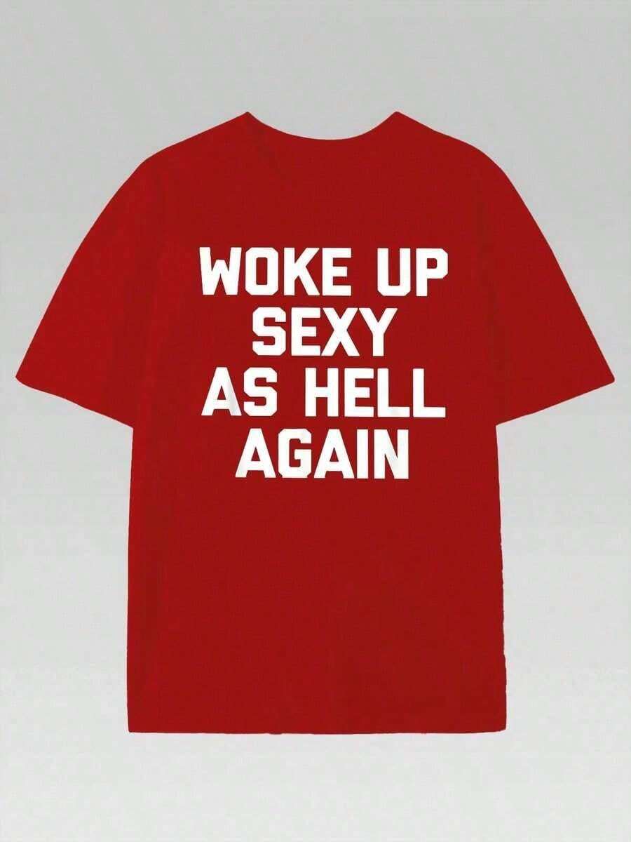 PAYEAH T-Shirt I Woke Up Sexy Like Hell Again (One Piece) 100% Cotton 220g Heavyweight Cotton T-Shirt - 灰色 - 查看 1