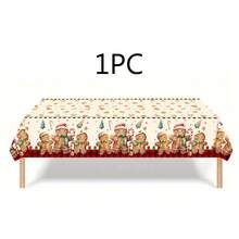 1/2pcs Christmas Plastic Tablecloth, 53.93" X 86.61" Rectangular Tablecloth, Christmas Gingerbread Snowflake Snowman Gold Christmas Tree Reindeer Pattern Tablecloth, Suitable For Christmas Winter Holiday Decoration Party Supplies, Holiday Family Gathering, Christmas Tablecloth - Multicolor - View 17