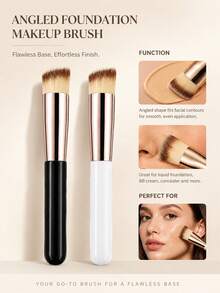 1pc Foundation Brush, Professional Makeup Brush, Fine Straight Nylon Bristles, Used For Creating Perfect Base Makeup, Suitable For Liquid And Cream Cosmetics, Essential Foundation Makeup Brush For Women, Portable Foundation Brush, Optimized For Beginners, Women's Makeup Gift - Multicolor - View 1