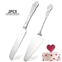 1/2pcs Elegant Cake Server Set, Retro Embossed Handle Cake Knife And Spatula, Durable Dessert Serving Tools For Afternoon Tea Celebration Wedding Party - View 1