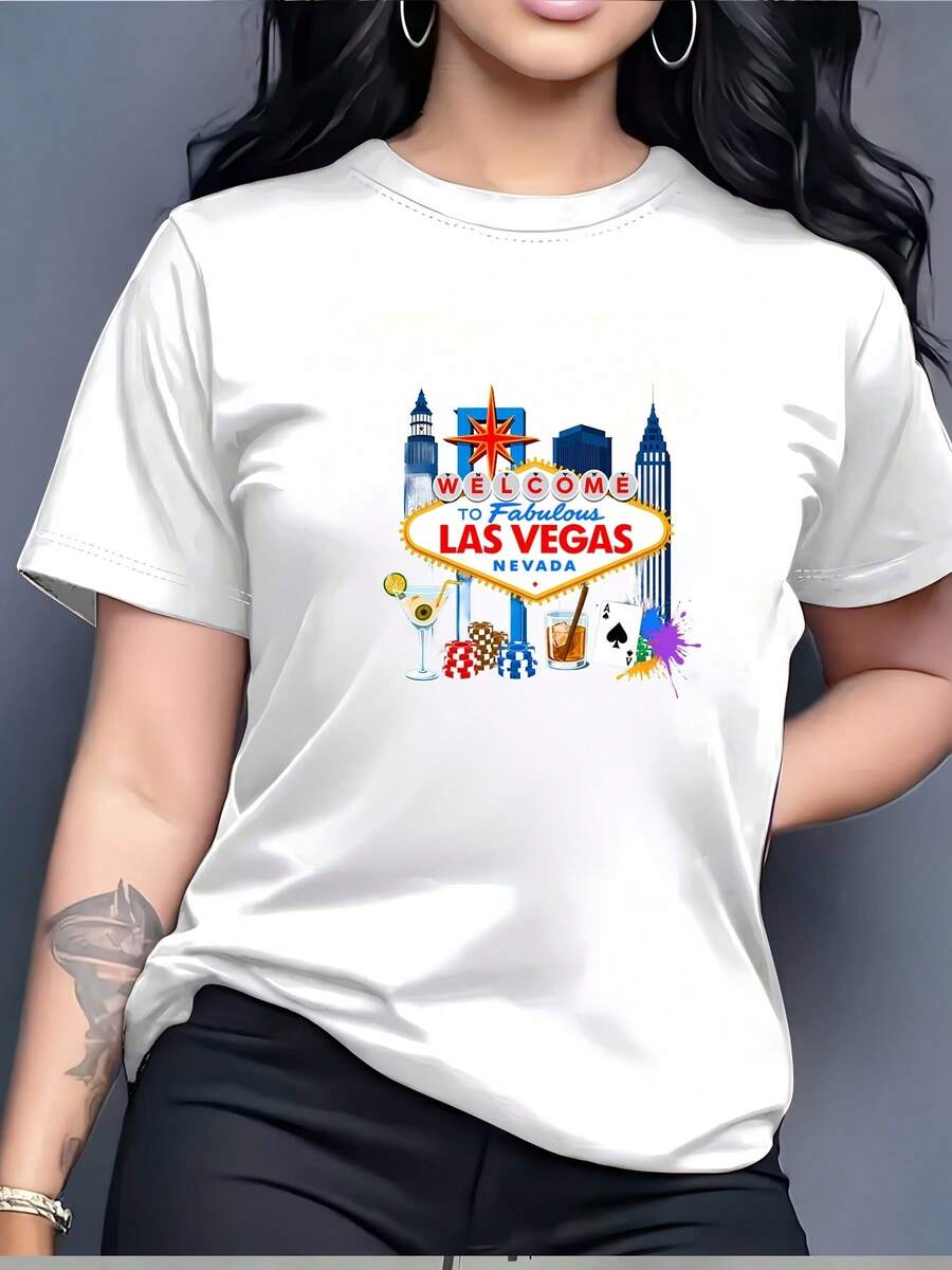 Camiseta de 180g 'Bienvenidos a la Fabulosa Las Vegas' para Diversión de Verano| Regalo Perfecto para Familiares y Amigos| Elegante Camiseta de Recuerdo de Nevada| Ideal para salidas de empr - Blanco - Ver 1