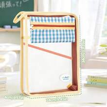 HUAJIE L-Shaped Wide Opening Mesh File Storage Bag With Detachable Plaid Pen Pouch, Large Capacity A4 Paper Document Organizer Tote Bag For Students, School And Office Stationery Storage - Single Piece - View 13