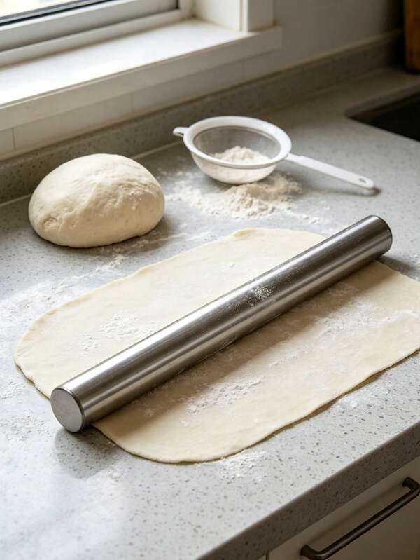 1pc Stainless Steel Rolling Pin, Non-Stick Dough, Suitable For Pizza And Pastry Making, Long Straight Design Suitable For Nuts And Cookies, To Clean And Space-Saving Kitchen Gadget, Minimalist Style, Practical Gift For Cooking Enthusiasts