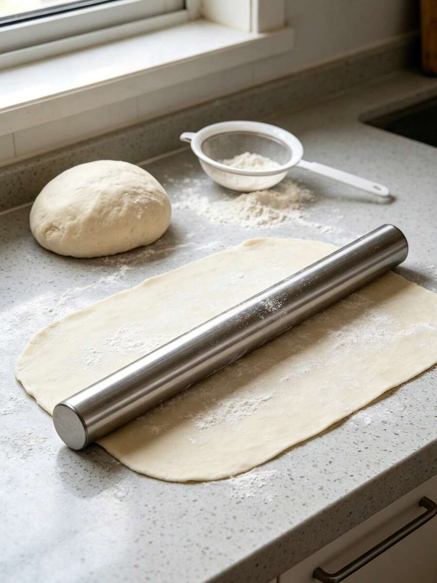1pc Stainless Steel Rolling Pin, Non-Stick Dough, Suitable For Pizza And Pastry Making, Long Straight Design Suitable For Nuts And Cookies, To Clean And Space-Saving Kitchen Gadget, Minimalist Style, Practical Gift For Cooking Enthusiasts - View 1