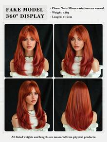 7JHH WIGS 中長款橘色分層假髮，附簾幕瀏海，18英吋蓬鬆耐熱合成纖維全機製假髮，適合女性派對穿著、萬聖節與節慶 Cosplay 及日常使用 - 橘色 - 查看 5